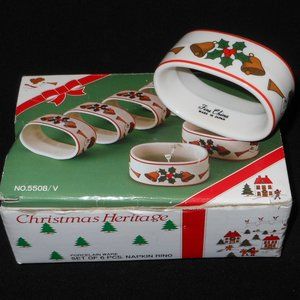 Box of 6 new Christmas porcelain Napkin rings